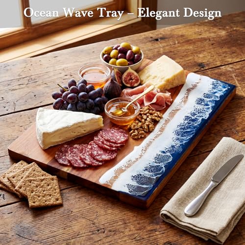 Tabla de cortar rectangular de madera con diseño en resina azul miniatura 5