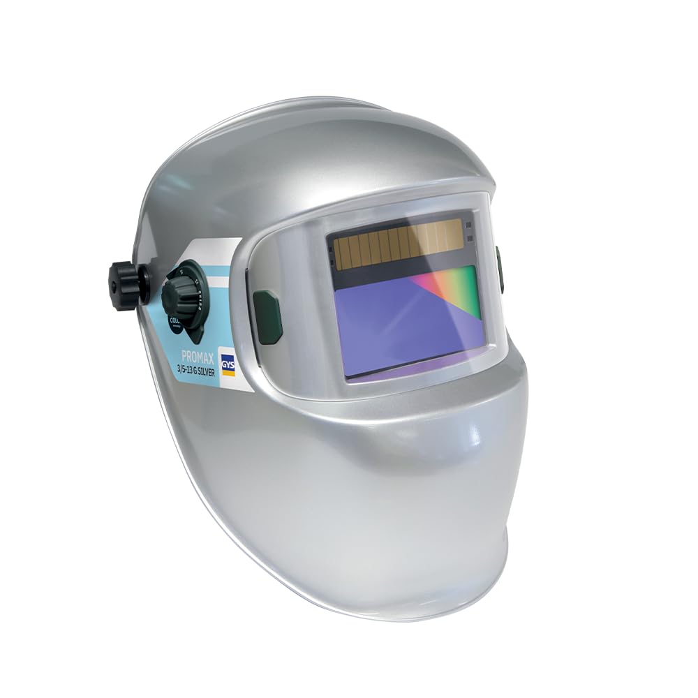GYS, Masque de Soudage LCD PROMAX 3/5-13 G SILVER True Color, Teinte 3/5>13, Champ de Vision 100x50mm, Assombrissement Auto 0,08ms, Classe Optique 1/1/1/2, pour MMA, TIG, MIG/MAG & Meulage