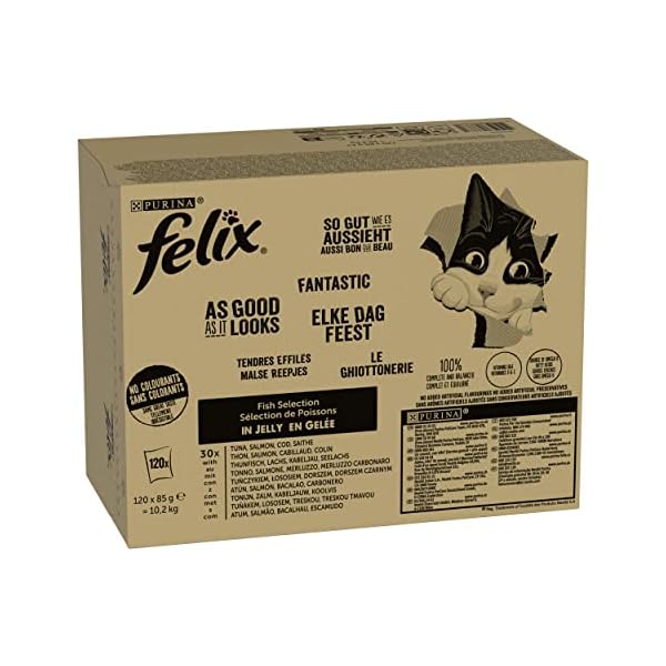 Felix So gut wie es aussieht Katzenfutter nass in Gelee, Fisch Sorten-Mix, 120er Pack (120 x 85g)
