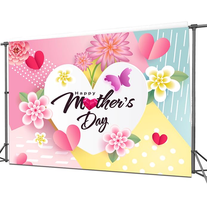 Muttertags-Fotohintergrund 2,4x1,8 M – Mit Blumen & Luftballons, Aus Vinyl