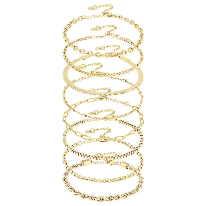 Gold Bracelets for Women, 14K Gold Plated Jewelry Sets for Women Trendy Thin Dainty Stackable Cuban Link Paperclip Chain Bracelet Pack Fashion Accessories Gifts for Womens