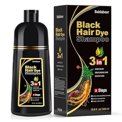 Bablabear Black Hair Dye Shampoo for Gray Hair, Semi-Permanent Hair Color Shampoo for Women and Men, Grey Coverage.500ml