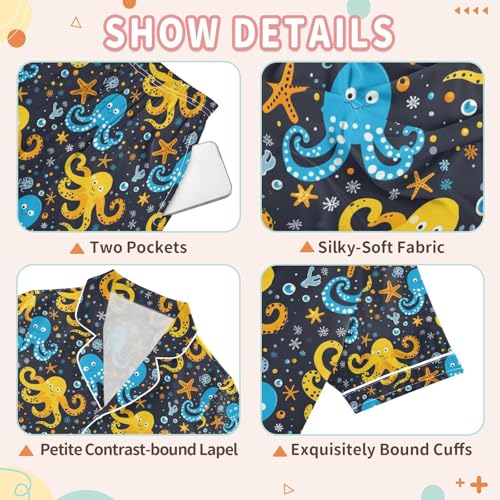 senya Starfish Octopus 1 Satin Summer Pajama Sets Silk Short Sleeve Button Down Sleepwear3