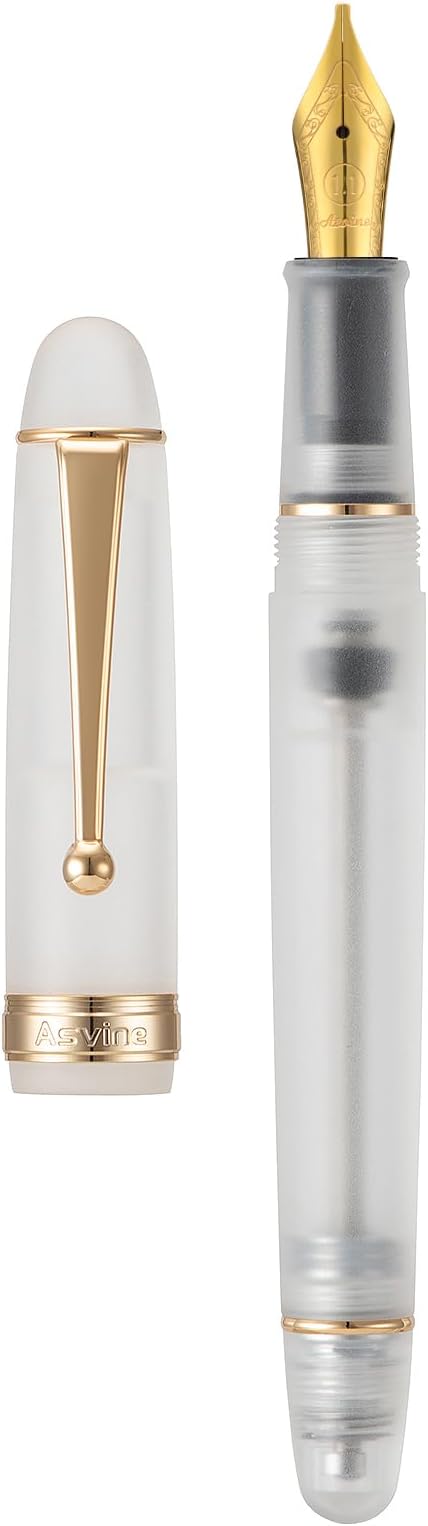Asvine V126 Vacuum Fill Fountain Pen Frosted Clear Acrylic Stub Nib 1.1mm Calligraphy Art Drawing Clear Demonstrator Acrylic Case Set