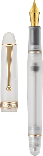 Vista 19 de Asvine V126 Pluma estilográfica de llenado al vacío de punta fina chapada en oro, estuche de regalo de acrílico transparente esmerilado Transparente