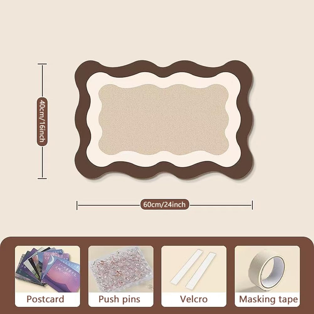Tableros de anuncios de Fieltro con 50 chinchetas para Fotos y Notas, tableros de Corcho de Fieltro DIY con Borde Ondulado, Tablero de anuncios Decorativo Plegable para el hogar y