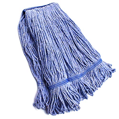 Image of String Mop Heads Replacement Heavy Duty Commercial Grade Blue Cotton Looped End Wet Industrial Cleaning Mop Head Refills (1, Large)