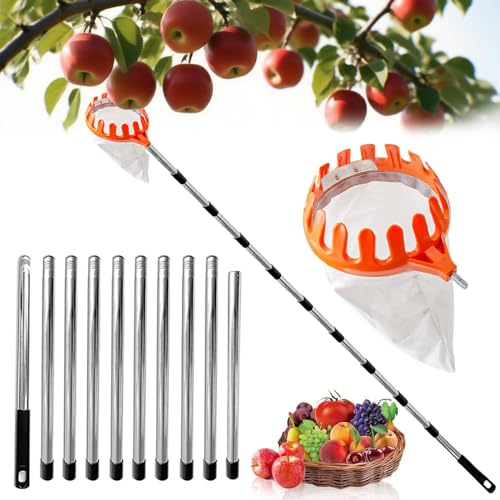 ADLUH Obstpflücker Apfelpflücker mit Teleskopstiel bis 4.2m Kirschenpflücker Obstpicker mit Schneidklinge Obstsammler Pflaumenpflücker Kirschenpflücker mit Baumwollbeutel