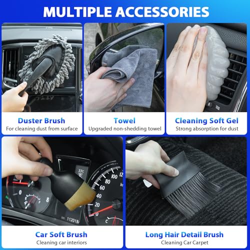 THINKWORK Car Cleaning Kit, Car Vacuum Kit, Gray Car Interior Detailing Kit with 8000PA High Power Vacuum, Including 7Pcs Detailing Brush Set and Bag - Image 7