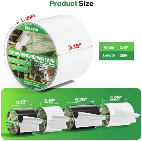 Hoacm Heavy Duty Awning Repair Tape, 3.15" x 25 FT, White — view 6