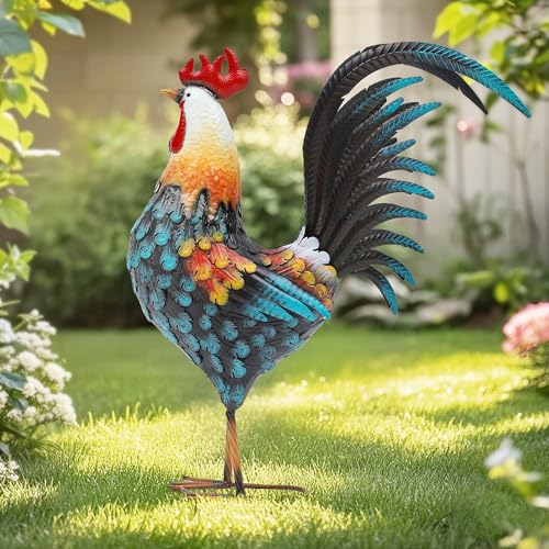 Autodaya 32 Metal Rooster Yard Decor Large Outdoor Garden Statue