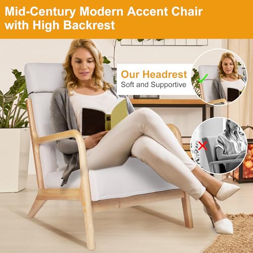 Sillón moderno de madera sólido beige miniatura 3