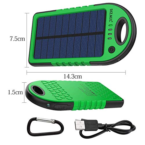 Dizaul Solar Charger, 5000mAh Portable Solar Power Bank Waterproof/Shockproof/Dustproof Dual USB Battery Bank Compatible with All Smartphones,iPhone,Samsung,Android Phones,Windows Phones,GoPro,GPS