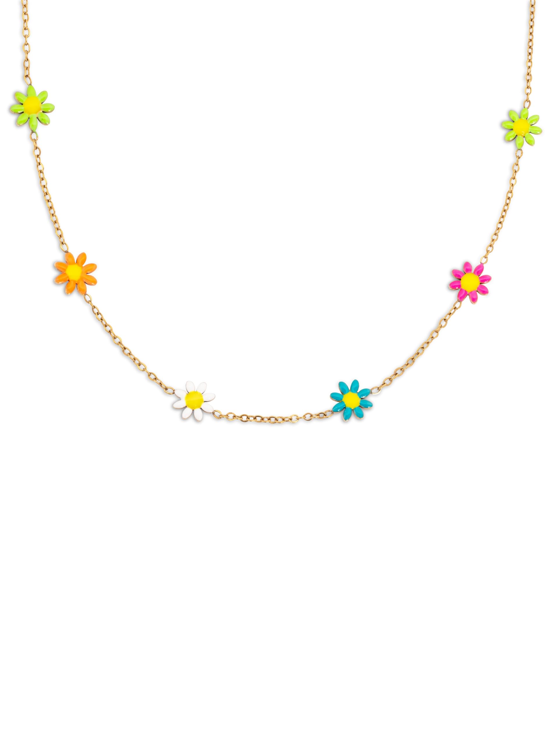 SINGULARU Collar Daisy May Acero Baño Oro - Collares en Acero con Acabado en Baño Oro de 18Kt Enamel Flor de Colores - Joyas Para Mujer