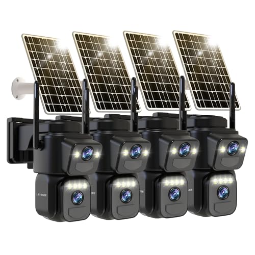 LETSCEE Dual Lens Security Cameras Wireless Outdoor，Solar Cameras for Home Security，Motion Detection,Night Vision,No Month Fee,IP65 Water Proof