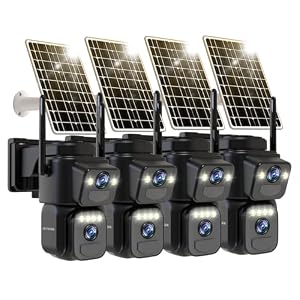 LETSCEE Dual Lens Security Cameras Wireless Outdoor，Solar Cameras for Home Security，Motion Detection,Night Vision,No Month Fee,IP65 Water Proof