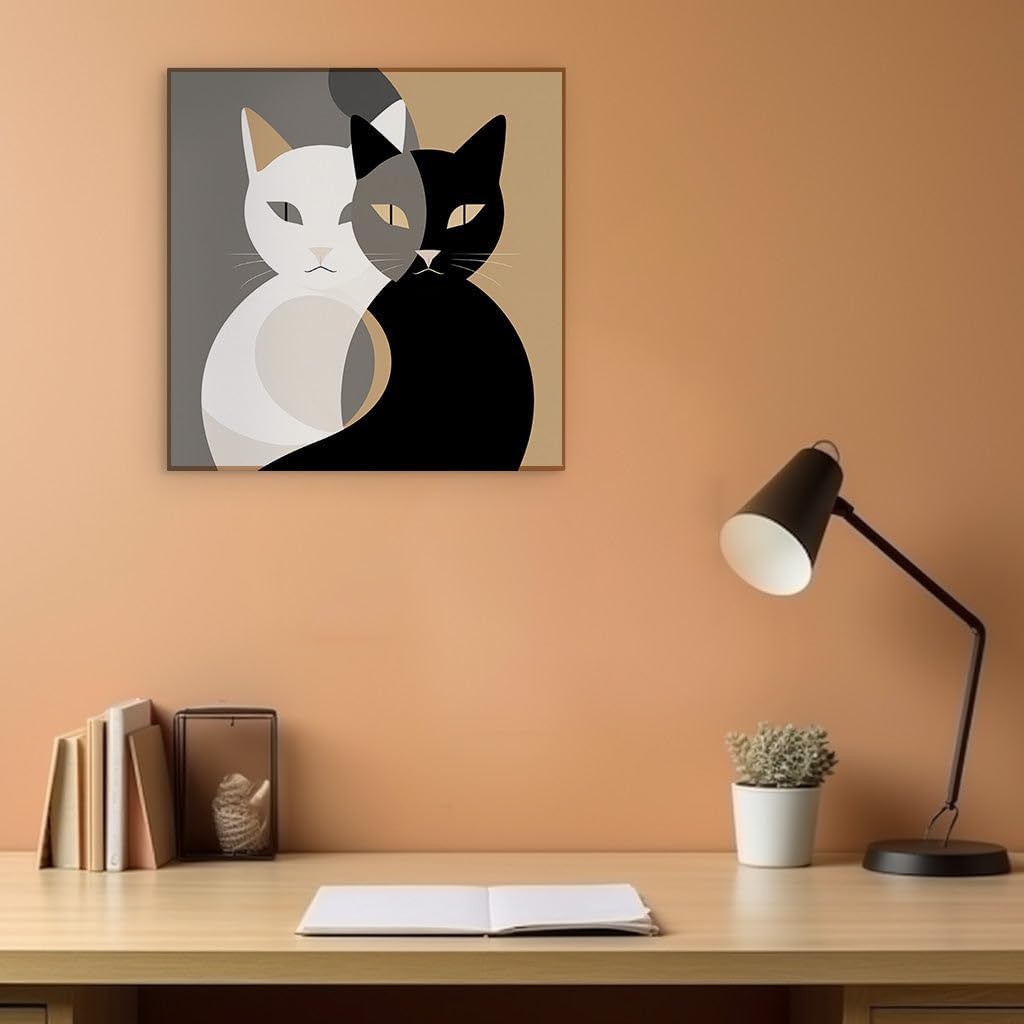 Canvas for Living Room. Whiskers in Harmony: A Glimpse into Feline Friendship Against a Beige and Brown Tapestry, 27 x 18 inch Canvas Wall Art - Ready to Hang