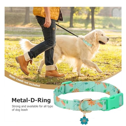 Collar para perro verde con patrón floral y colgante miniatura 3