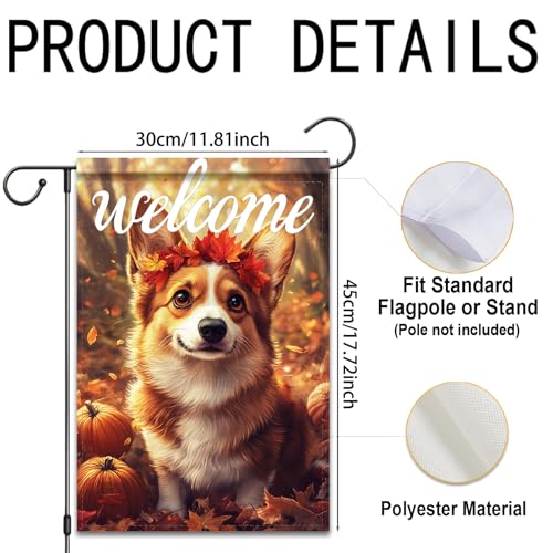 Image of Nuxovilar 12x18 inch Corgi Dog Autumn Leaf Wreath Flag | Double-sided Corgi dog and autumn leaf wreath flag for porch and yard decor.