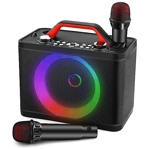 Karaoke Profesional, ALPOWL Karaoke Sistema de Altavoces pa Portátil con Microfono Karaoke Inalámbricos para Adultos y niños, Máquina de Karaoke Portátil con DJ Luces para al Aire Libre/Interior