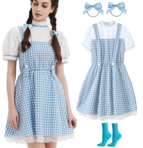 UIMLK Halloween Costumes for Women 2025 Blue Gingham Book Storybook Character Outfits,L
