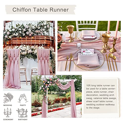 10Ft Dusty Rose Chiffon Table Runner 27X120 Inches Long Romantic Wedding Table Runners Elegant Sheer Fabric Drapes Bridal Party Table Decorations #TOP4