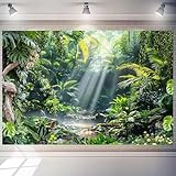 7 x 5 ft Forest Backdrop Large Jungle Party Decorations Background Green Nature Scene Tapestry Safari Tropical Leaf Backdrop for Birthday Baby Shower Banner Photo Booth Supplies