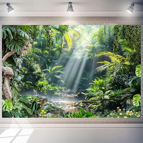 Art_Angels Forest Backdrop Large Jungle Party Decorations Background Green Nature Scene Tapestry Safari Tropical Leaf Backdrop for Birthday Baby Shower Banner Photo Booth Supplies (Green, 10X6 ft)