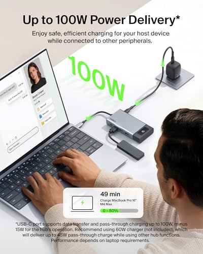 Image of Belkin USB C Hub, 8-in-1 Multi-Port Hub 100W - Dual Display Support for Windows & Chromebook + Mirrored Support for macOS w /Monitor Privacy, Ethernet, Resolutions up to 4K@60Hz - Travel Essentials