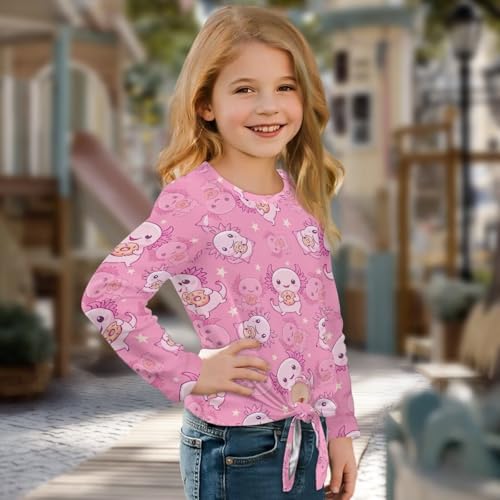 Girls Long Sleeve Shirt Tie Knot T Shirt Dance Holiday Tops3