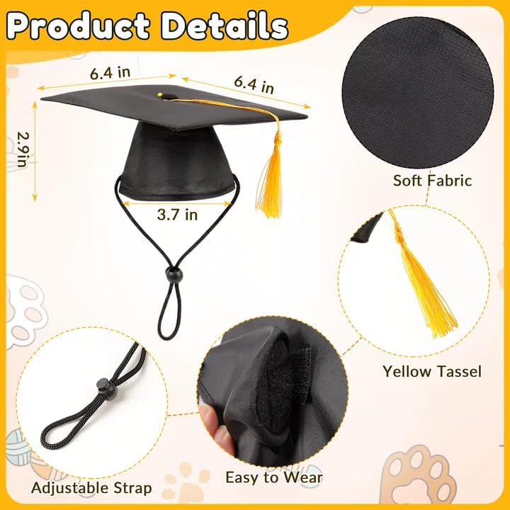 Black Pet Graduation Hats with Yellow Tassel for Dogs & Cats
