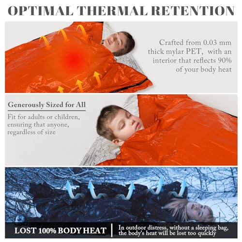 ANLOKE Bolsas de Dormir de Emergencia (Paquete de 2) Bolsa de Dormir de Supervivencia - Bolsas Térmicas Portátiles Bivy Sack, Manta de Emergencia Mylar Equipo de Supervivencia miniatura 4