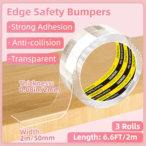 Image of Clear Soft Corner Protectors for Furniture Strip,3 Rolls,2in(W) x 6.6FT(L),Sharp Edge & Table Bumper,Window Edge,Wall Protector, Soft Corner Guards Safe for Proof,Table Corner Protectors