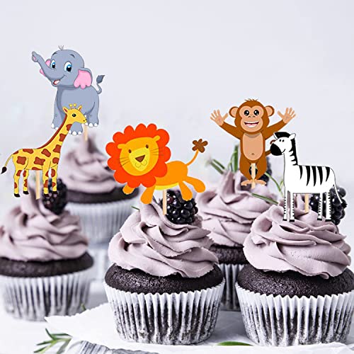 Image of PARTY PROPZ JUNGLE THEME CUPCAKE TOPPERS CAKE DECORATION SUPPLIES 14 PCS