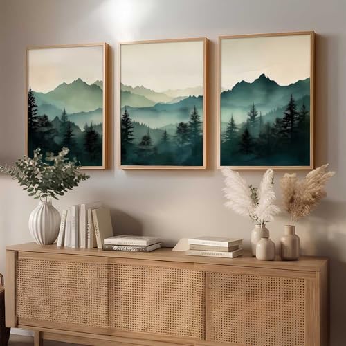 Image of kotart Mountain View Framed Painting | Big Aesthetic Nature Inspired Framed Paintings for Living Room Bedroom Wall Decor Set Of 3 (10X13 inch)