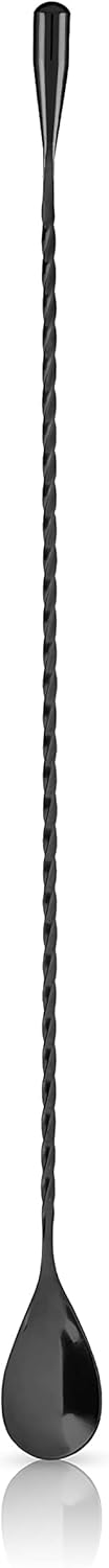 Viski Gunmetal Weighted Stainless Steel Bar Spoon - 40cm Twisted Handle, Teardrop Tip for Pro Mixology