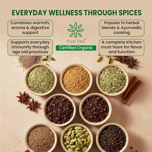 Image of Pure Tree Certified Organic Cloves,Cardamom 100g,Ajwain 150g,Methi 250g,Saunf 125g,Blackpepper 175g | Glass Jar | Ajwain, Fenugreek, Fennel, Cloves, Cardamom, Black Pepper Combo Pack