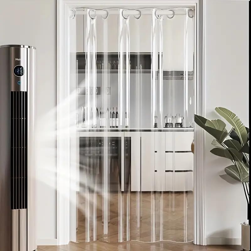 Image of Homerz PVC Pack of 2 Transparent AC Curtain | Waterproof Dust Guard | All-Season AC Protection Sheet | Clear PVC Drawer Liner & Anti-Slip Table Cover (4.5 ft Wide) (Pack of 2, 9ft)