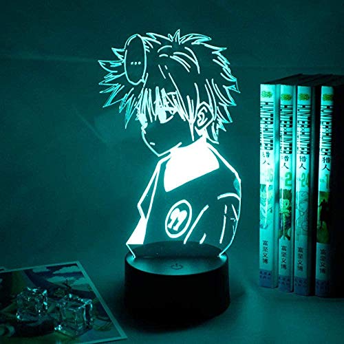 BTEVX 3D Illusion LED Light Night Lampe pour Enfants Anime Hunter X Hunter Killua Zoldyck LED Changement de Couleur Night Light avec USB Batterie 3D Night Lamp Boy Gift