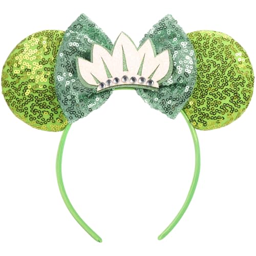 CANMIL Mouse Ears Headband Sparkle Princess Bow Headband for Women Girls Boys Sequin Party Hair Accessories (Frog-Green)