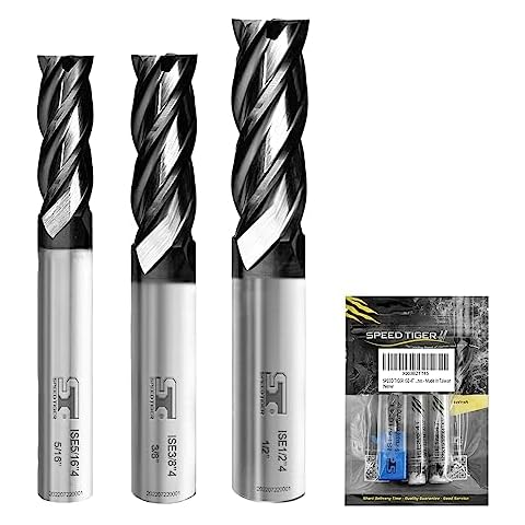 SPEED TIGER Carbide Square End Mill - ISE 4T (3 Piece Set: 5/16”, 3/8”, 1/2”) - for Drilling Alloy or Hardened Steel, Metal & More - 4 Flute – Mill Bits Sets for DIYers & Professionals Cover