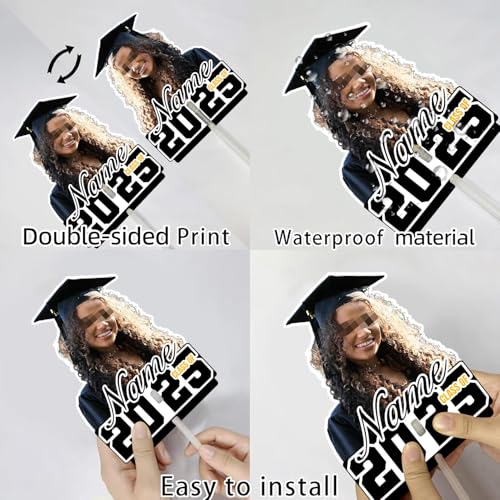Dicodes Custom Graduation Double Sided Face Fan Customized Graduation Head Face Cutout Class of 2025 Congrats Grad Picture Party Decoration(Black and Silver,12pcs)