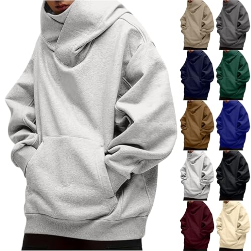tobchonp Hoodies for Men Pullover Oversized Hoodies for Men Y2k Heavyweight Cowl Neck Hooded Sweatshirt Fleece Pullover Streetwear Masked Plain Hoodie with Pockets Plus Size Comfort Warm Plain Hoodie