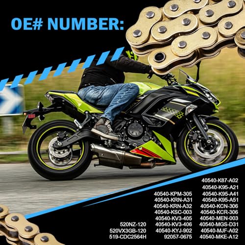 Image of Gold 520 X-Ring Motorcycle Chain 120 Links for Honda Kawasaki with Connecting Master Link - Enhanced Durability & Universal Fit