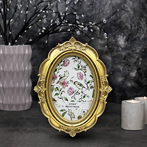 Blybh Vintage Oval Picture Frame 2.5X3.5 Retro Photo Frames, Tabletop & Wall Hanging Ornate Antique Picture Frame With High Definition Glass, Gold #TOP6