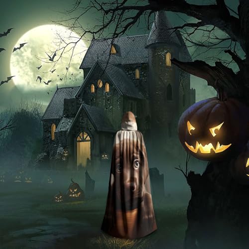 Costumes cosplay Halloween avec grande cape à capuche imprimé chien
