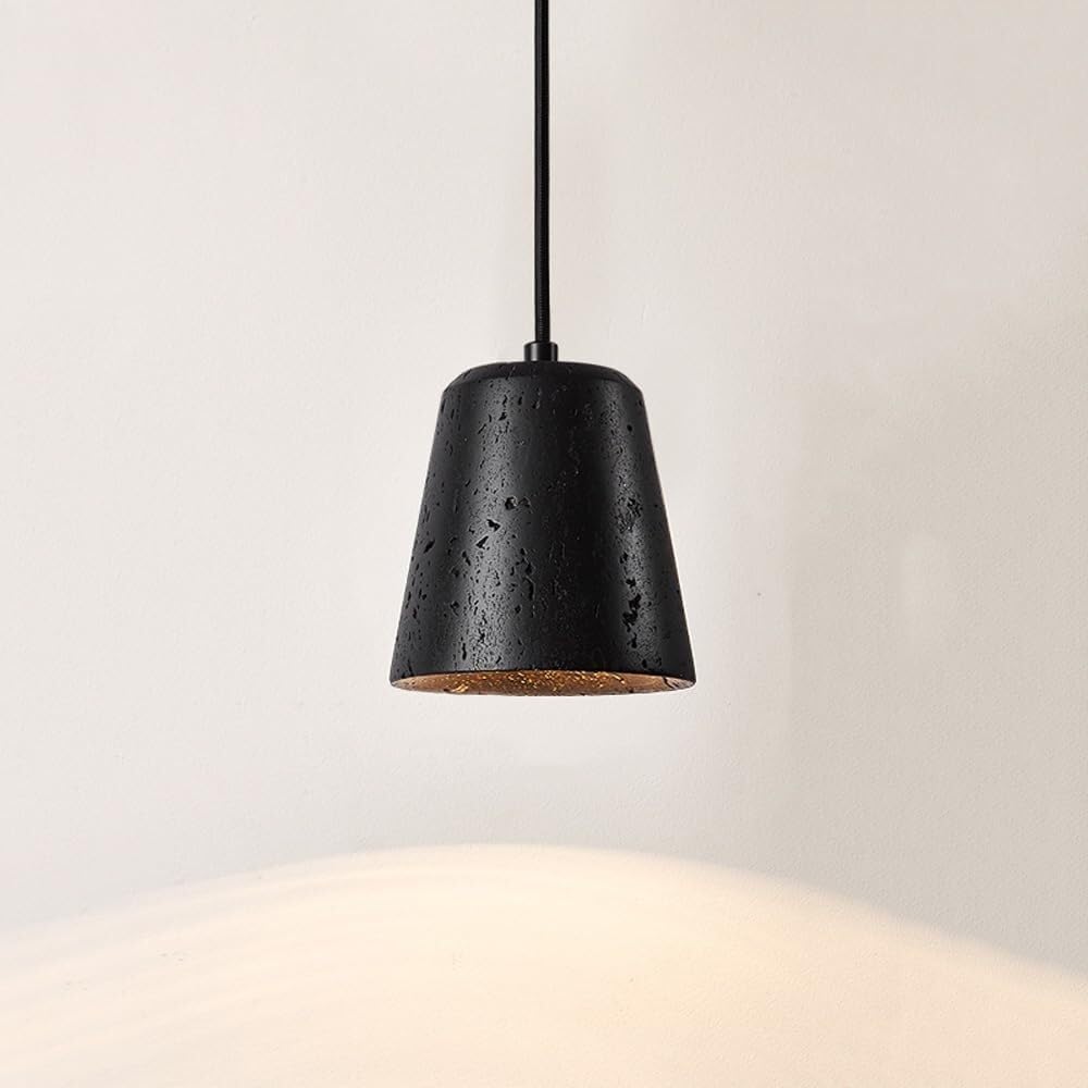 Modern Minimalist Natural Black Travertine Bedside Light Nordic Creativity Single Head Kitchen Island Hanging Lamp Mid Century Retro Dining Room Chaner for Bedroom Bar Counter