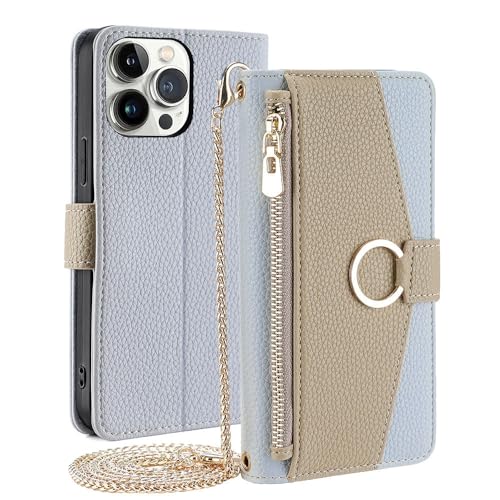Étui à rabat en cuir bleu pour iPhone 14 Plus avec fente carte