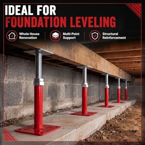 Image of 12 Pack House Floor Jacks 5-8 inch Adjustable House Leveling Jacks Heavy Duty Red Screw Jack Post, Load Capacity 5000lbs, Support Tool for Floors, Beams, Stairs, and Foundations
