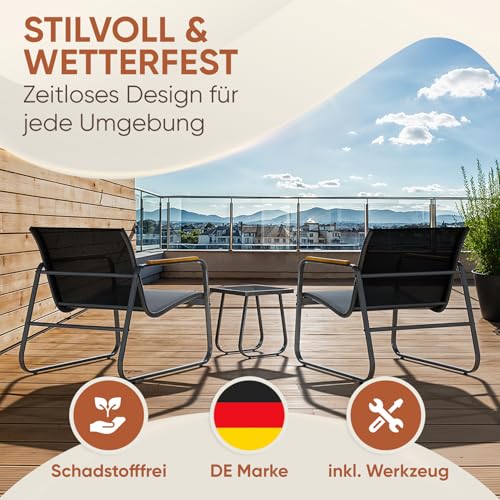 Blumtal Gartenmöbel Set 3er - Balkonmöbel Set für 2 Personen - 2 x Sessel + 1 x Tisch - Stahl Garten Möbel - Balkon Lounge Gartenmöbel - Gartenlounge - wetterbeständige Terrassenmöbel Anthrazit